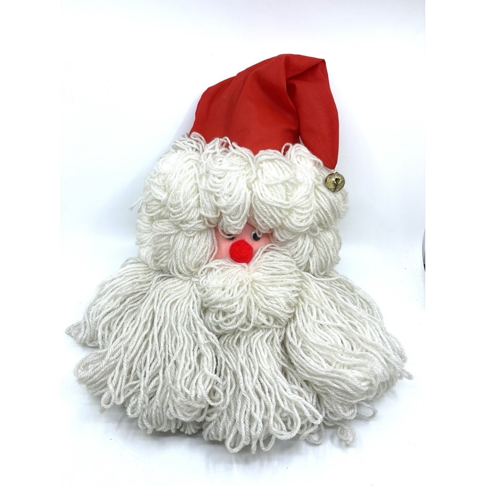 Santa Claus Face Wall Hanging 18" Handmade Yarn Fleece Hat Christmas